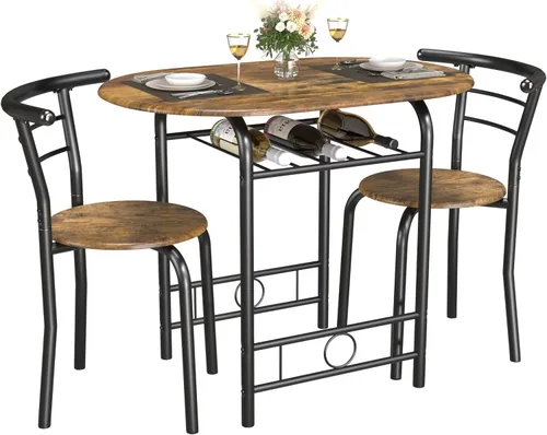 JUMMICO juego de mesa redonda de 3 piezas de madera y sillas, mesa de grano de madera para ahorrar espacio en la cocina, rincón de desayuno con