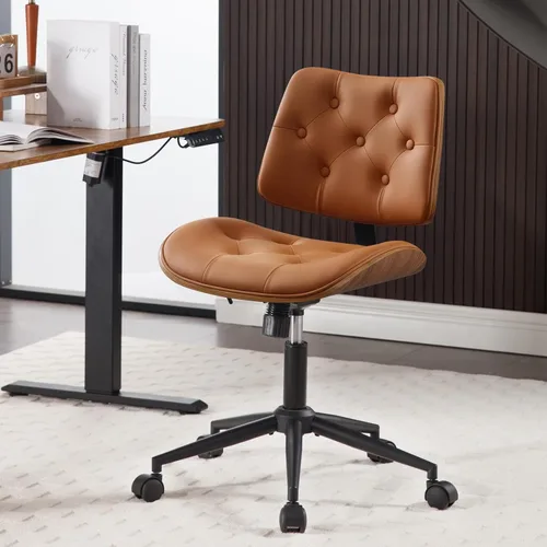 Miniatura 19 de Silla de Oficina para Hogar con Ruedas, Silla de Oficina Ajustable sin Brazos, Silla de Computadora Pequeña de Respaldo Medio de 360° de Cuero PU