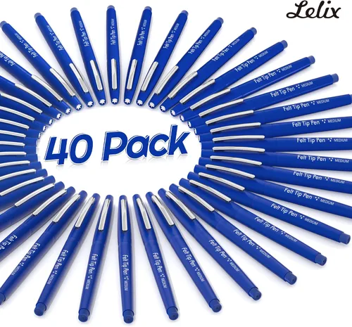 Miniatura 2 de Lelix Bolígrafos de punta de fieltro, paquete de 40 azules, punta media de 1/32" (0.7 mm), marcadores de punta de fieltro para diario, escritura