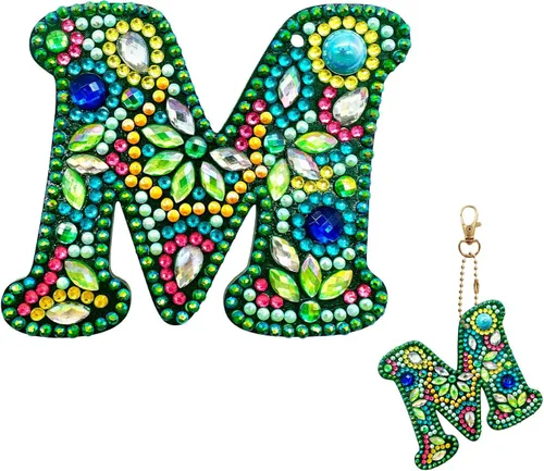 YOYA Llaveros de pintura de diamantes de doble cara letras 5D con pintura de diamantes, kit de llavero de pintura de diamantes de taladro completo,