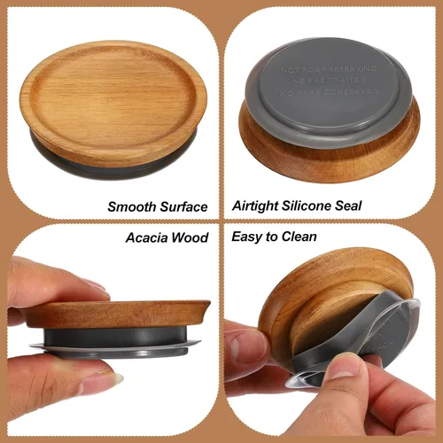 Miniatura 3 de PATIKIL Tapas para tarros de conservas de boca ancha, tapas de madera para frascos de conservas, tapas de madera con bola hermética de silicona