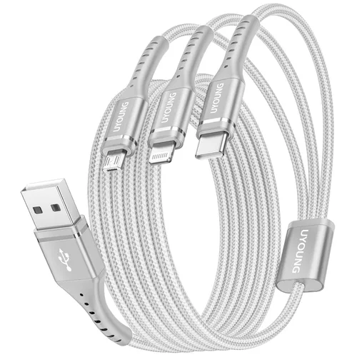 Miniatura 10 de Cable de carga múltiple corto de 1 pie, paquete de 2 cables de carga 3 en 1, cables universales trenzados para teléfono con conectores