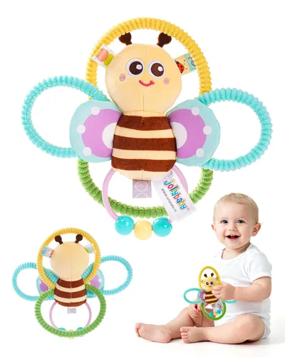 Jollybaby Sonajeros suaves para bebés y juguete de anillos de peluche para recién nacidos de 0-3-6-12 meses, juguetes sensoriales y de desarrollo