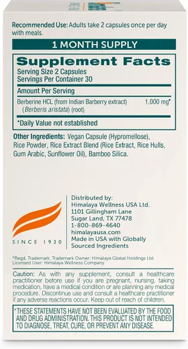 Miniatura 2 de Himalaya Berberina - Suplemento herbal para apoyar el metabolismo normal, inmunidad y salud digestiva - Vegano, sin gluten, 500 mg, 60 cápsulas
