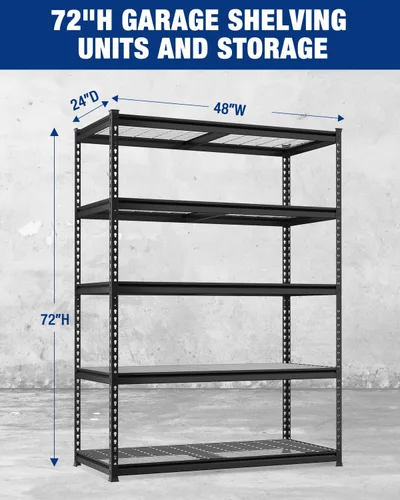 Miniatura 3 de WORKPRO Estantería de metal resistente de 5 niveles, 72 pulgadas de alto x 48 pulgadas de ancho x 24 pulgadas de profundidad, estante de Negro