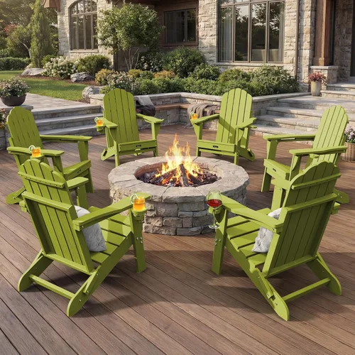 Miniatura 33 de Silla Adirondack plegable, silla Adirondack de HDPE con 2 soportes para tazas, sillas para fogatas al aire libre de fácil montaje para patio