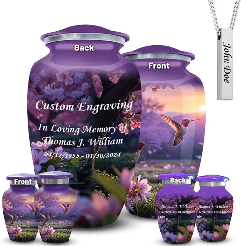 Miniatura 12 de Juego de 6 urnas funerarias decorativas de colibrí para cenizas de adultos hombres y mujeres, incluye 1 urna grande con 4 urnas conmemorativas