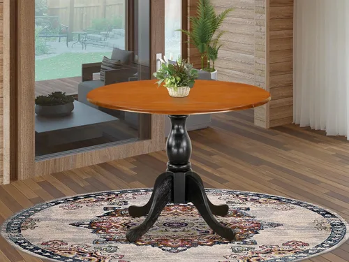 Miniatura 2 de East West Furniture DST-BCH-TP Dublin Mesa de comedor – una mesa redonda de madera maciza con base de gota y pedestal, 42 x 42 pulgadas, negro