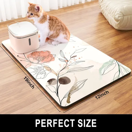 Miniatura 2 de Tapete para Comida de Perros, 12" x 19" Tapete Absorbente para Tazones de Perros y Gatos para Comida y Agua, Linda Alfombra Antideslizante de Goma