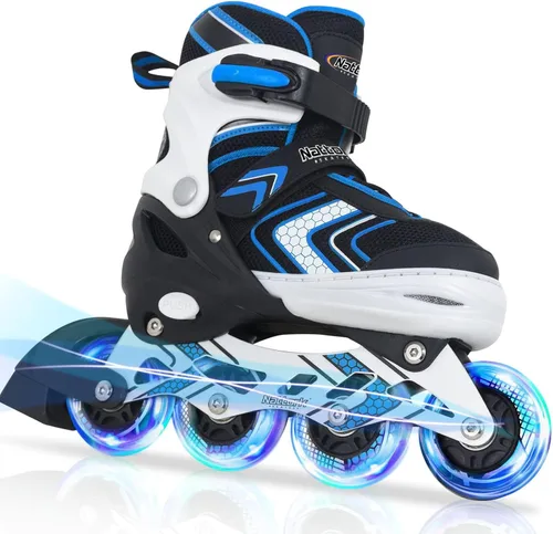 Miniatura 15 de Nattork Patines en línea ajustables para niñas y niños con ruedas completamente iluminadas, patines en línea para principiantes para niños y jóvenes