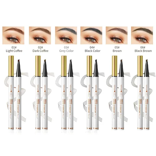 Miniatura 6 de Lápiz líquido de cejas de 4 garras, línea fina natural impermeable, efecto de microblading 3D, herramienta de maquillaje profesional (1# café claro)