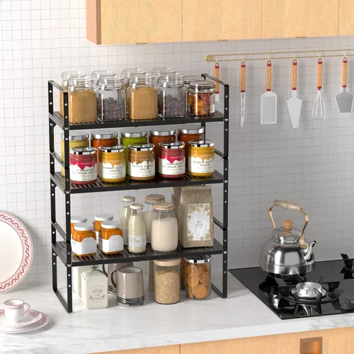Miniatura 2 de Paquete de 3 organizadores de estantes de gabinete de cocina expandibles, estantes de almacenamiento de despensa de metal apilables, estante