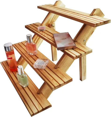 Miniatura 6 de Soporte para aretes y anillos elevadores de madera marrón, estante de almacenamiento, estante de joyería, estante de escritorio, soporte para tazas