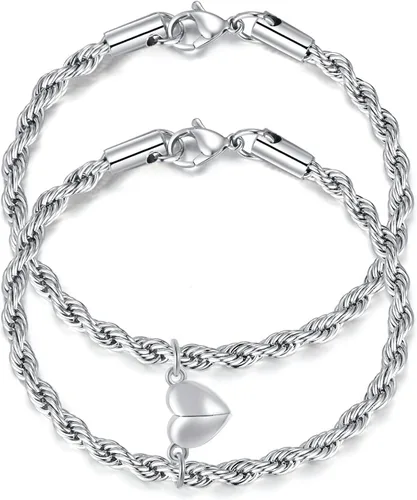 Miniatura 17 de TempBeau Pulsera para Pareja - Pulsera de Identificación Personalizada con Grabado Personalizado, Pulsera de Cuerda Trenzada para Él y Ella