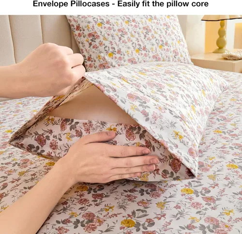 Miniatura 98 de Viviland Juego de sábanas de 3 piezas con estampado botánico de mariposas y flores rosas y moradas, sábanas de microfibra suave y transpirable