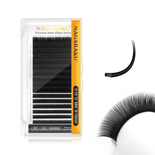 Miniatura 83 de NAGARAKU Extensiones de pestañas elipse con puntas abiertas planas, pestañas individuales de 0.006 in, rizo C, bandeja de mezcla de 0.315-0.591 in