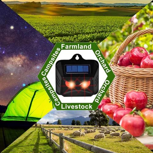 Miniatura 7 de Phosooy Paquete de 6 unidades repelentes solares de animales, ojos depredadores, centinelas disuasorias de animales con luces LED rojas parpadeantes