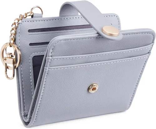 Miniatura 22 de POIUGOYA Billetera delgada para mujer, con bloqueo RFID, plegable, tarjetero con cremallera y bolsillo para monedas, ventana para identificación
