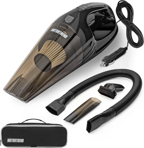 Motor Trend Aspiradora de mano ligera y portátil para automóvil, limpieza interior, desorden húmedo o seco, incluye 3 accesorios + filtro y bolsa de