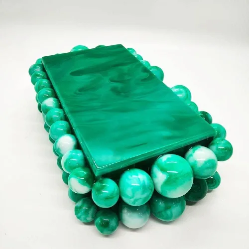 Miniatura 3 de TAYASH Bolso acrílico de noche para mujer, bolso de mano de mármol con purpurina para boda, cóctel, fiesta, baile de graduación (color verde)
