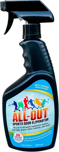 All-Out Sports Spray eliminador de olores y desodorante | Perfecto para guantes malolientes, sombreros, bolsos, cascos, camisetas, almohadillas,