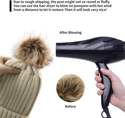 Miniatura 5 de ZOORON Gorro de punto de invierno para mujer con pompón de piel sintética, gorro de punto cálido para mujer
