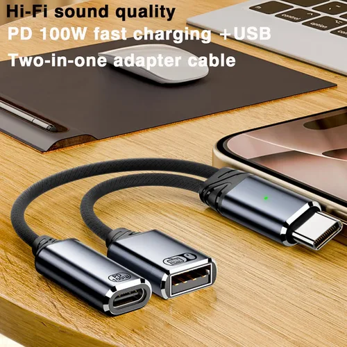 Miniatura 2 de Adaptador USB C a auriculares y cargador de 0.138 in, adaptador de audio USB C a auxiliar 2 en 1 con carga rápida PD 3.0 de 60 W, chip DAC