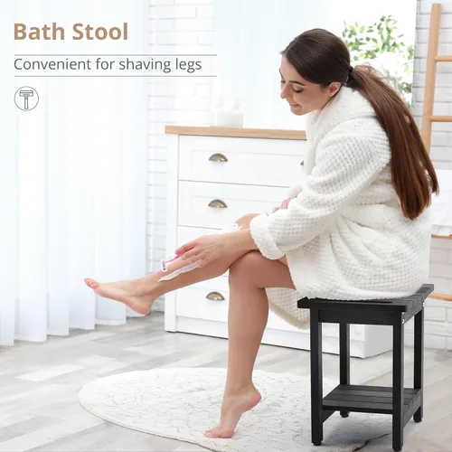 Miniatura 3 de LUE BONA HDPS Bancos de ducha para ducha interior, taburete de ducha negro para afeitarse las piernas con estante, asiento de ducha impermeable