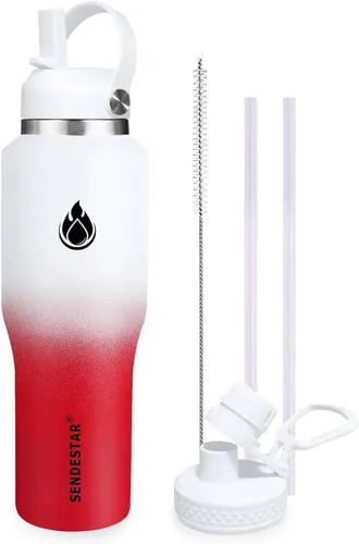 Miniatura 35 de SENDESTAR Botella de agua de acero inoxidable de 40 onzas (fría durante 48 horas, caliente durante 24 horas), botella aislada al vacío de doble Gris