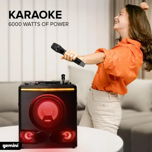 Miniatura 2 de Gemini - Sistema de altavoces Bluetooth para fiesta de karaoke de 2400 W de potencia máxima con woofer de 8 pulgadas, luces LED, micrófono, entrada