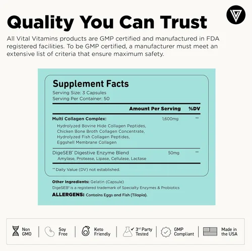 Miniatura 6 de Vital Vitamins Multi-colágeno 150 ct + complejo de hidratación de ácido hialurónico 60