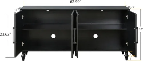 Miniatura 2 de YOPTO Aparador de almacenamiento de madera con tres puertas de vidrio templado y estante ajustable, armario de buffet grande con puerta de flores