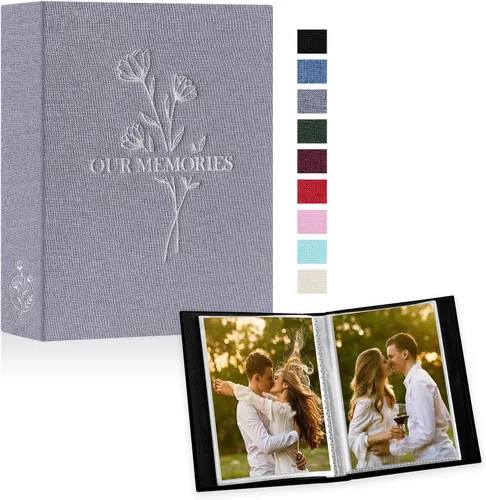 Miniatura 10 de Lanpn Álbumes de fotos pequeños de 4 x 6 pulgadas, 50 imágenes, paquete de 2 unidades, mini capacidad de lino Our Memories, juego de bolsillos