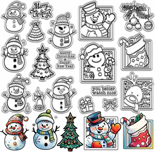 Miniatura 15 de CRASPIRE Sellos de goma transparente de Navidad para casa de invierno, bosque, copo de nieve, alce, muñeco de nieve, trineo, sellos de silicona