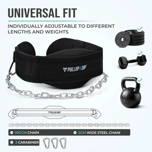 Miniatura 5 de PULLUP & DIP Cinturón de levantamiento de pesas para fortaleza adicional y construcción muscular, cinturón de peso con cadena de acero y 3