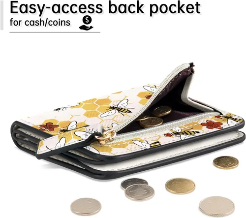 Miniatura 7 de Toughergun Billetera para Mujeres con Bloqueo RFID, Pequeña, Compacta, Bifold de Cuero de Lujo, Billetera de Bolsillo para Damas, Mini Monedero
