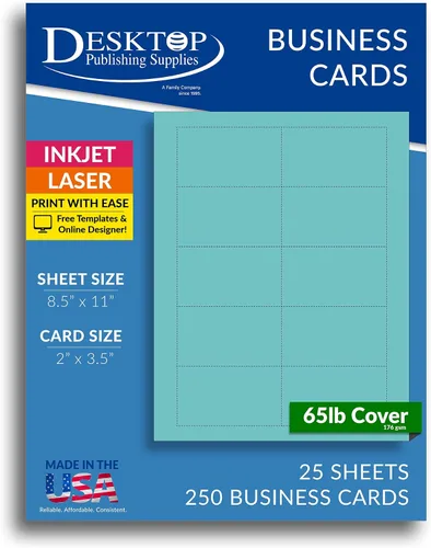 250 tarjetas de visita azul brillante de 3.5 x 2 pulgadas, hojas de papel de tarjetas de visita en blanco de colores imprimibles, tarjetas de visita