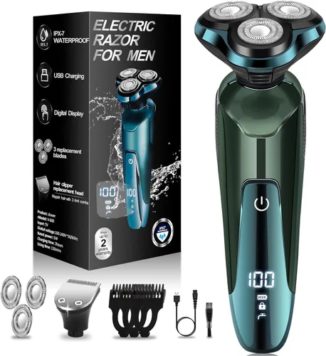 Miniatura 8 de Maquinilla de afeitar eléctrica para hombres, afeitadora 3 en 1 con cuchillas flotantes para pelo de nariz y patillas, cuchillas de repuesto