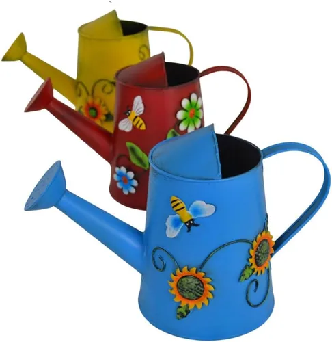 Miniatura 6 de Regadera decorativa de metal con girasol y abeja (vol: 4 tazas) Regadera azul pequeña Decoración de jardín Regalo de inauguración de la casa