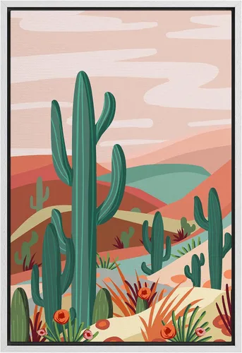 Miniatura 19 de SIGNFORD Lienzo enmarcado para pared, camino del desierto con cactus, naturaleza silvestre, ilustraciones modernas, arte decorativo, rústico