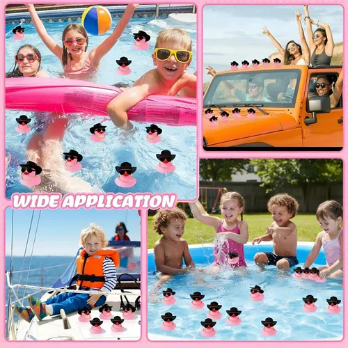 Miniatura 4 de Sotiff 48 Conjuntos Pato de Goma Pato Chillón Patos de Fiesta Adornos de Tablero de Coche con Mini Collar, Sombrero y Gafas de Sol para Ducha, Rosa