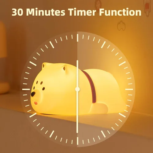 Miniatura 4 de Linda lámpara nocturna de cachorro para bebés y niños - lámpara recargable con control táctil, 3 niveles de brillo, luz cálida, temporizador