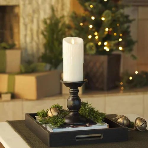 Miniatura 2 de Luminara - Vela LED sin llama con goteo de cera, blanca, 7.6 cm x 16.5 cm, función de temporizador, columna de cera real, funciona con pilas, sin