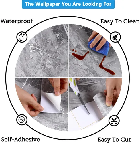 Miniatura 9 de CRE8TIVE Papel de contacto de mármol gris plateado mate, encimeras de despegar y pegar, papel tapiz de mármol pizarra impermeable, extraíble