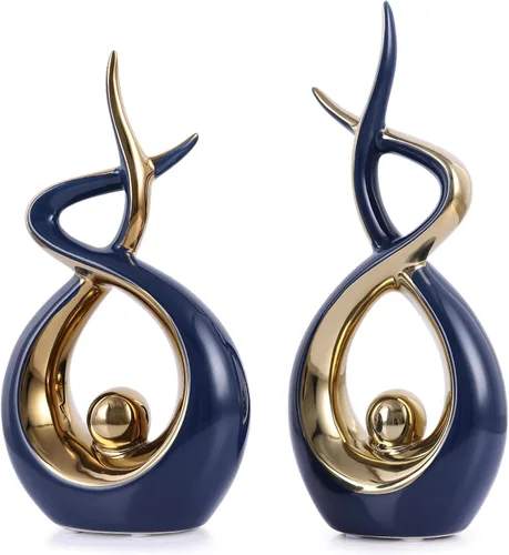 Miniatura 10 de Escultura moderna de cerámica abstracta dorada y negra, estatuas de Knick Knacks para sala de estar, estante, soporte de TV, mesa de café, comedor