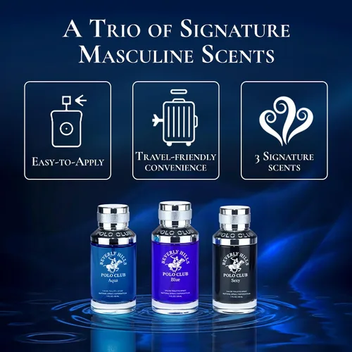 Miniatura 2 de Beverly Hills Polo Club Set de regalo de Eau de Toilette para hombre, colección Slider de 3 piezas (aguamarina, azul y sexy), trío de fragancias EDT