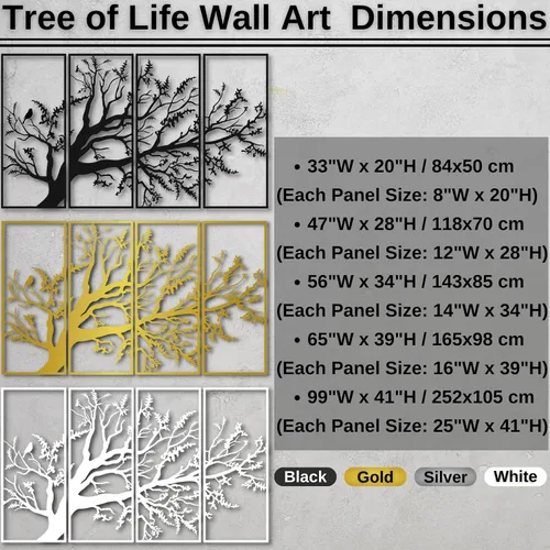 Miniatura 4 de Arte de pared con árbol de la vida, juego de 4 piezas de arte de pared de árbol de metal, letrero de árbol, arte de pared de metal del árbol