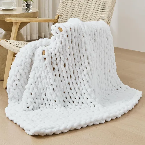 Miniatura 75 de Bigacogo Manta de punto grueso para sofá, 51 x 63 pulgadas, 100% tejida a mano con hilo de felpilla grueso jumbo, acogedoras y suaves mantas grandes