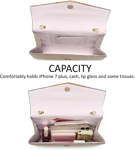 Miniatura 7 de Bolsos de noche para mujer con lentejuelas y purpurina para mujer bolso formal con sobre de diamantes de imitación para boda fiesta graduación