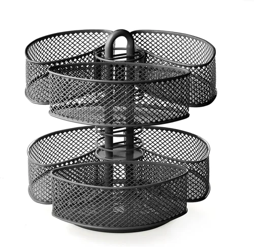 Carrusel organizador Nifty – Acabado de recubrimiento en polvo negro, giros de 360 grados, almacenamiento cosmético de tocador de baño o dormitorio,